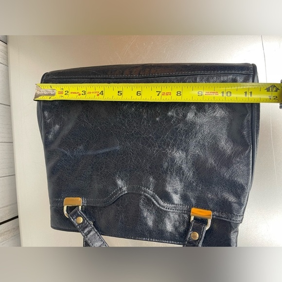 Vintage 1970s Navy Faux Leather Shoulder Hand Bag Fabric Print Interior - Picture 10 of 10